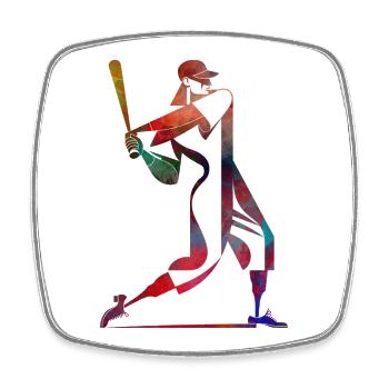 Joueur de baseball de couleur : Swing dynamique - Magnet carré - blanc - Devant