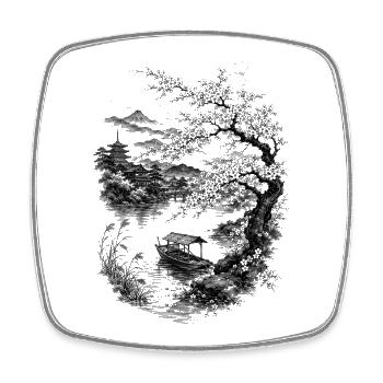 La nature japonaise avec cerisier et mont Fuji - Magnet carré - blanc - Devant