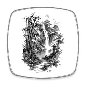 Japanese nature with bamboo and waterfall - Square fridge magnet - white - Front