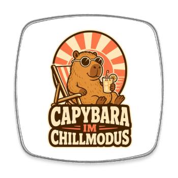 Capybara im Chillmodus – Lustiger Tier Spruch - Viereckiger Kühlschrankmagnet - Weiß - Vorne