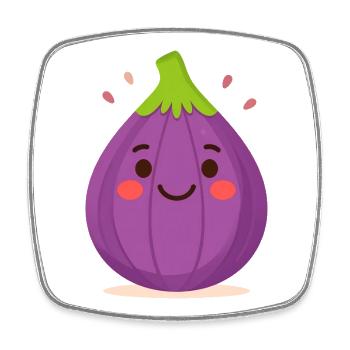 Figue Kawaii violette – Art d’illustration de fruits sucrés - Magnet carré - blanc - Devant