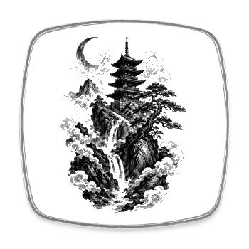 La nature japonaise avec pagode et cascade - Magnet carré - blanc - Devant