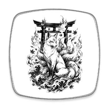 Renard kitsune japonais dans le style Irezumi - Magnet carré - blanc - Devant