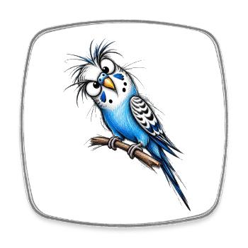 Dessin animé de Perruche Bleue sur la branche - Magnet carré - blanc - Devant