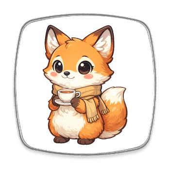 Renard câlin avec thé et écharpe - Magnet carré - blanc - Devant