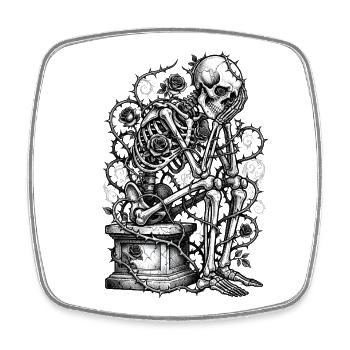 Skeleton with roses engraving - Square fridge magnet - white - Front