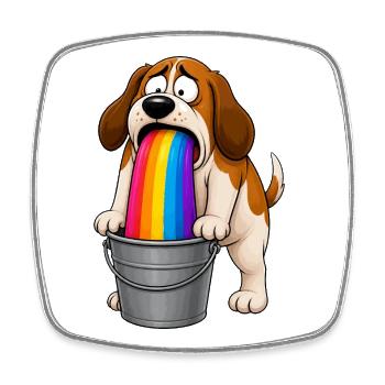 Rainbow Barfing Dog Bucket Mess - Square fridge magnet - white - Front