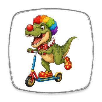 Cute Dino T-Rex Clown on Roller - Square fridge magnet - white - Front