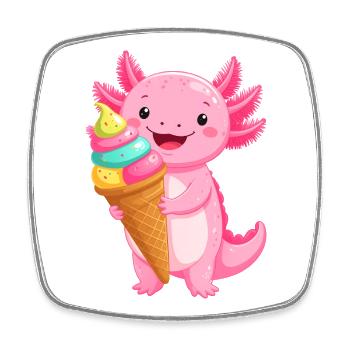 Axolotl Rose Comic avec Cône d’École – Art de la Rentrée - Magnet carré - blanc - Devant