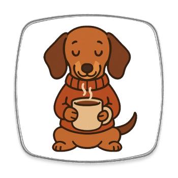 Cute Dachshund with Coffee – Coffee Lover - Square fridge magnet - white - Front