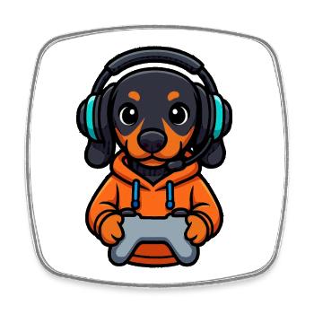 Cute gaming dachshund with headset - Square fridge magnet - white - Front