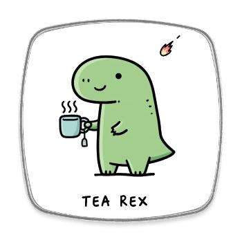 Small dinosaur with coffee - Square fridge magnet - white - Front