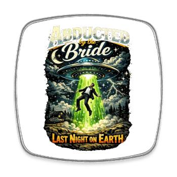 Bachelor Party Shirt Men's UFO Abduction Groom - Square fridge magnet - white - Front