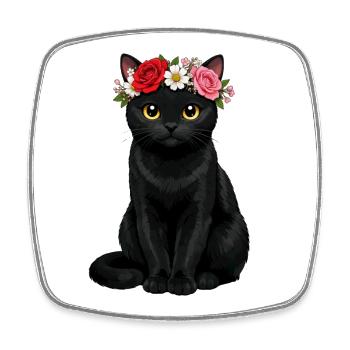 Schwarze Katze  - Viereckiger Kühlschrankmagnet - Weiß - Vorne