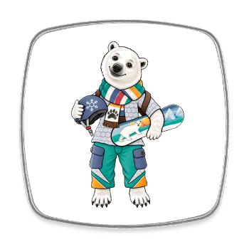Eisbär Snowboard Fun - Viereckiger Kühlschrankmagnet - Weiß - Vorne