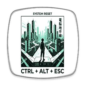 Cyberpunk Skyline Ctrl Alt Esc - Viereckiger Kühlschrankmagnet - Weiß - Vorne