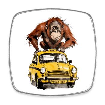 Affe auf dem Taxi Monkey Tours - Viereckiger Kühlschrankmagnet - Weiß - Vorne