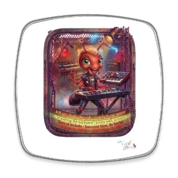 Ameise MALÚ Keyboard Synthesizer Band Rock Pop Art - Viereckiger Kühlschrankmagnet - Weiß - Vorne