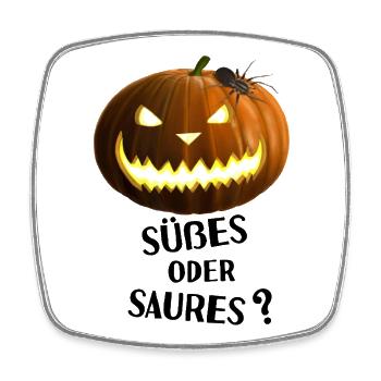 Süßes oder Saures - Kürbis mit Spinne - Viereckiger Kühlschrankmagnet - Weiß - Vorne