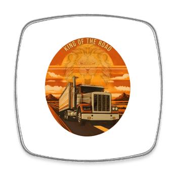 King Of The Road Lion Trucker Emblem - Viereckiger Kühlschrankmagnet - Weiß - Vorne