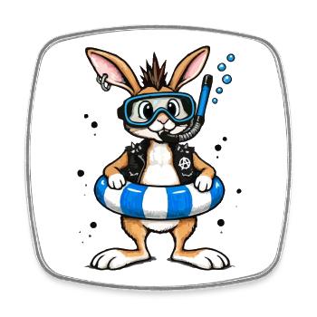 Bunter Punk Hase Taucher mit Rettungsring - Viereckiger Kühlschrankmagnet - Weiß - Vorne