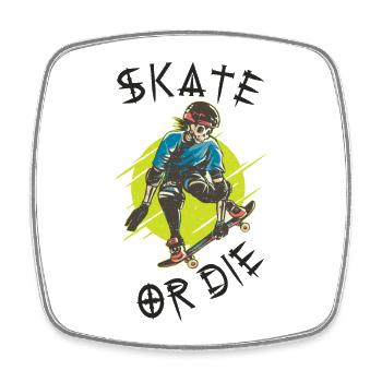 Skate ou die skeleton skateboarder - Magnet carré - blanc - Devant