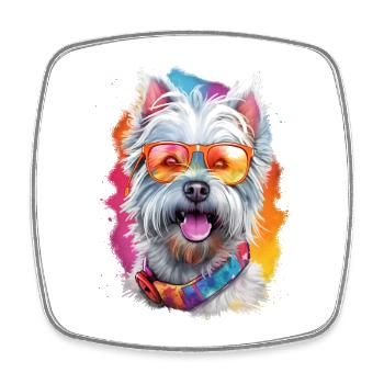 T shirt with Westie dog - Square fridge magnet - white - Front