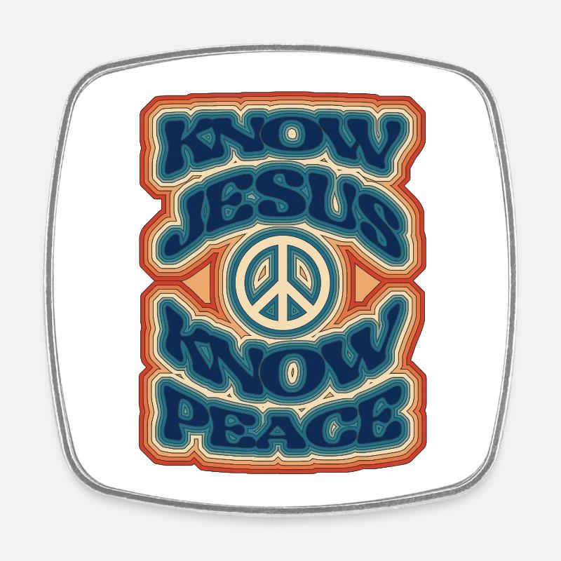 Know Jesus, know peace - 70s style - Square fridge magnet - white