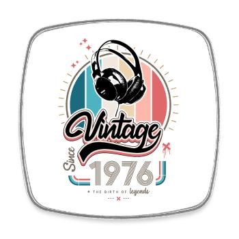 Vintage since 1976 headphones - Square fridge magnet - white - Front