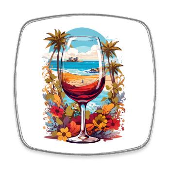 Beach wine glass - Square fridge magnet - white - Front