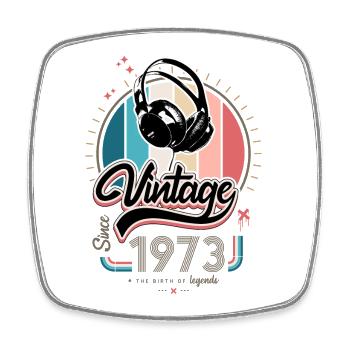 Vintage since 1973 headphones - Square fridge magnet - white - Front