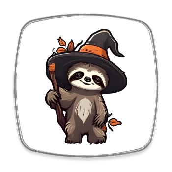 Cute Halloween sloth with witch hat. - Square fridge magnet - white - Front