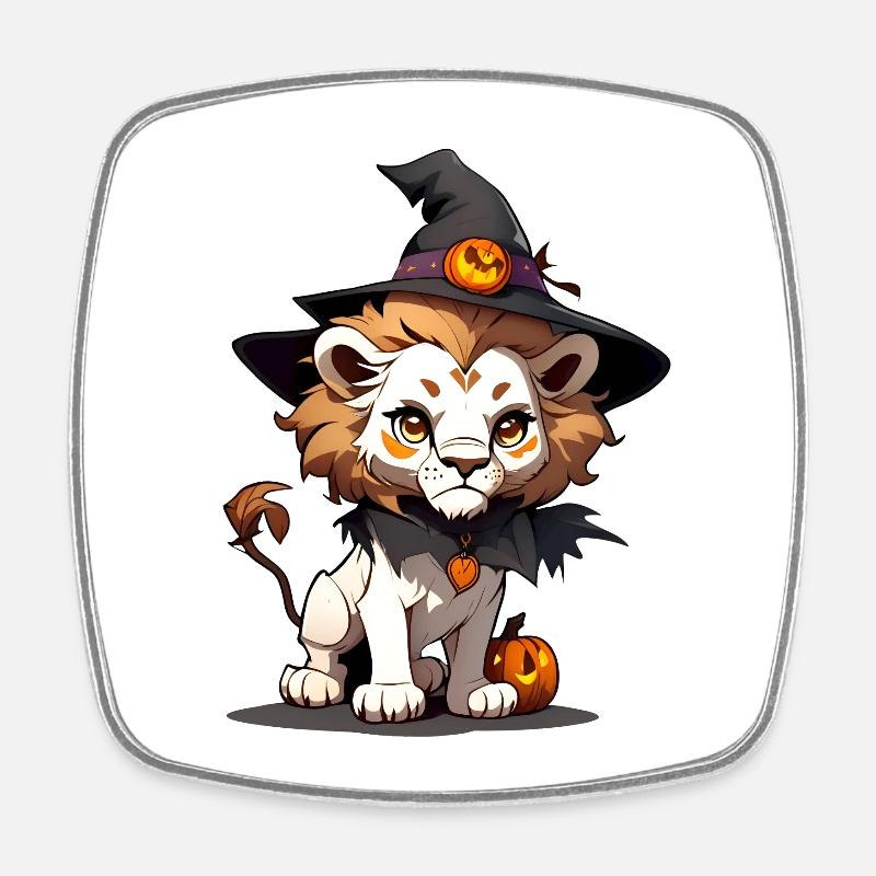 Cute Halloween lion with witch hat. - Square fridge magnet - white
