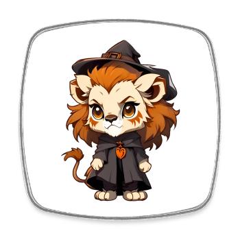 Cute Halloween lion with witch hat. - Square fridge magnet - white - Front
