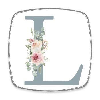 L| Monogram | Eucalyptus Pastel Flower Blue - Square fridge magnet - white - Front