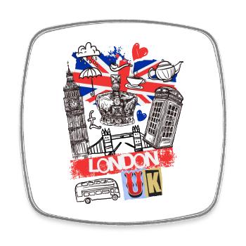 London England UK Stadt Skyline Cartoon Gezeichnet - Viereckiger Kühlschrankmagnet - Weiß - Vorne
