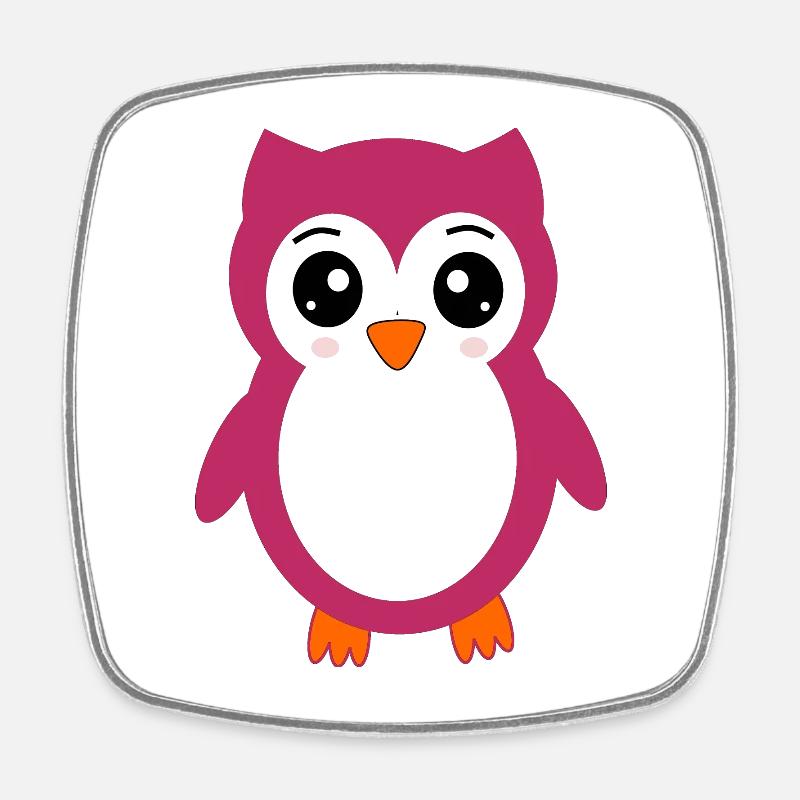 chouette, hibou rose - Magnet carré - blanc