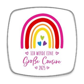 Boho Regenbogen Ich werde eine große Cousine 2025 - Viereckiger Kühlschrankmagnet - Weiß - Vorne