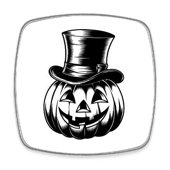 Halloweenkürbis mit Zylinder Strichzeichnung - Viereckiger Kühlschrankmagnet - Weiß - Vorne