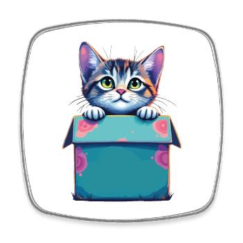 Katze Sitzt Im Karton Paket Lustig Humor Typisch - Viereckiger Kühlschrankmagnet - Weiß - Vorne