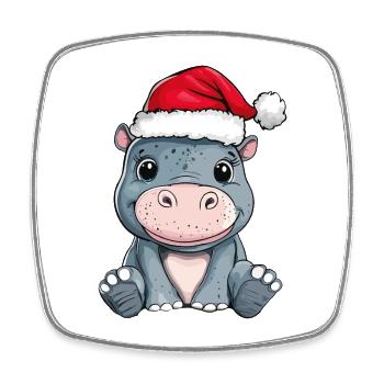 Nilpferd Weihnachten Süß Niedlich Weihnachtlich - Viereckiger Kühlschrankmagnet - Weiß - Vorne