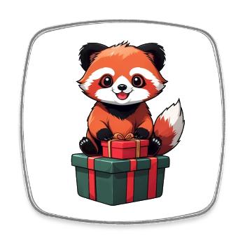 Cute red panda celebrating Christmas. - Square fridge magnet - white - Front