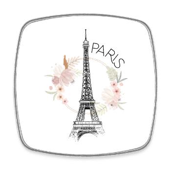 Paris Eiffel Tower France Floral Line Art - Square fridge magnet - white - Front