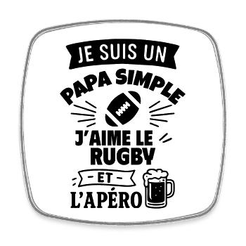 Papa simple rugby idée cadeau fête des pères - Magnet carré - blanc - Devant