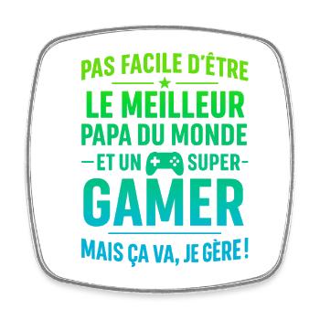 Super Papa Gamer Geek Gaming idée cadeau père - Magnet carré - blanc - Devant
