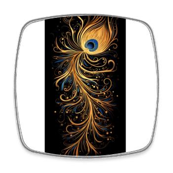 Paon plume d’or - Magnet carré - blanc - Devant