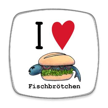 I love Fischbrötchen - Viereckiger Kühlschrankmagnet - Weiß - Vorne