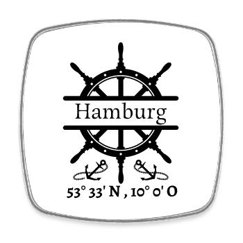 Hamburg-Steuerrad, Anker & Koordinaten-Hansestadt - Viereckiger Kühlschrankmagnet - Weiß - Vorne