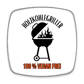 Charcoal Grill-100% Vegan Free-BBQ - Square fridge magnet - white - Front
