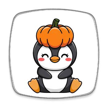 Halloween Pingouin Citrouille Octobre Dessin animé - Magnet carré - blanc - Devant